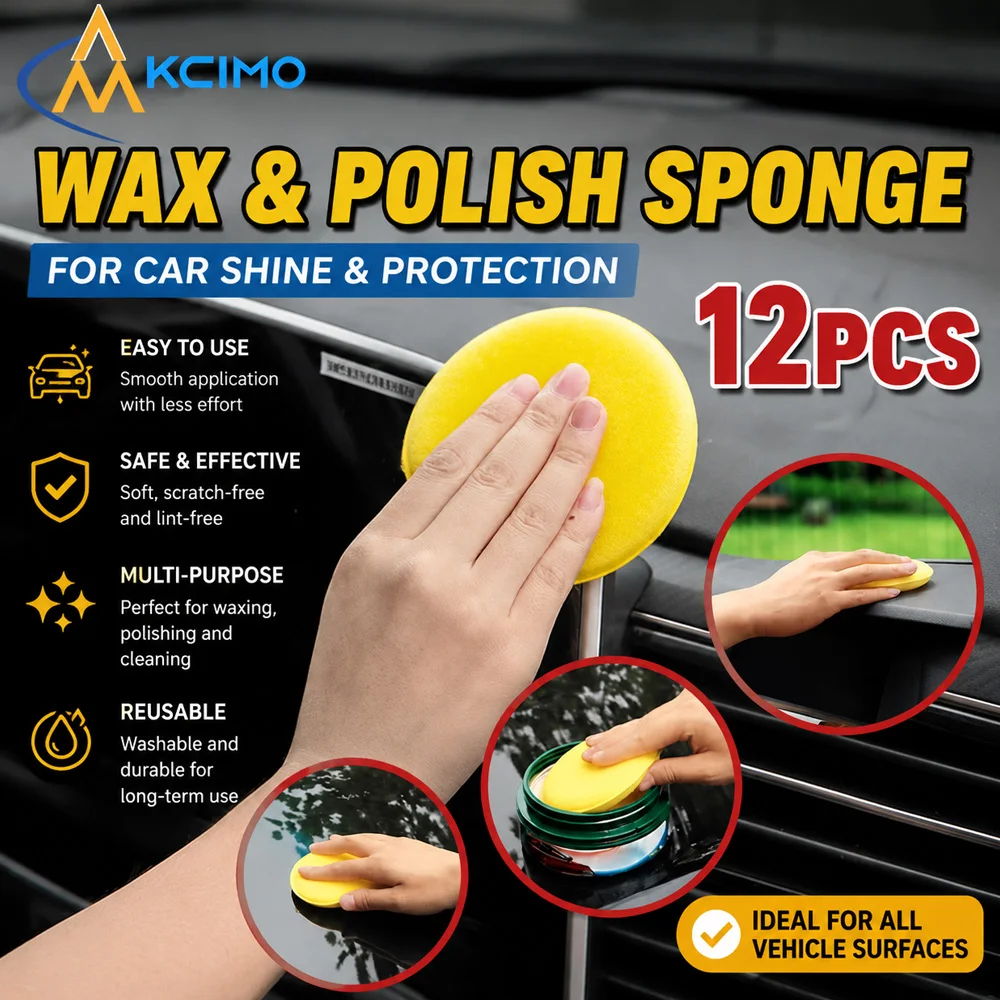 Auto Detailing Waxing Tools 12Pcs Yellow Round Foam Sponges Reusable Polishing Applicator Pads For Car Wax Sealant Coating