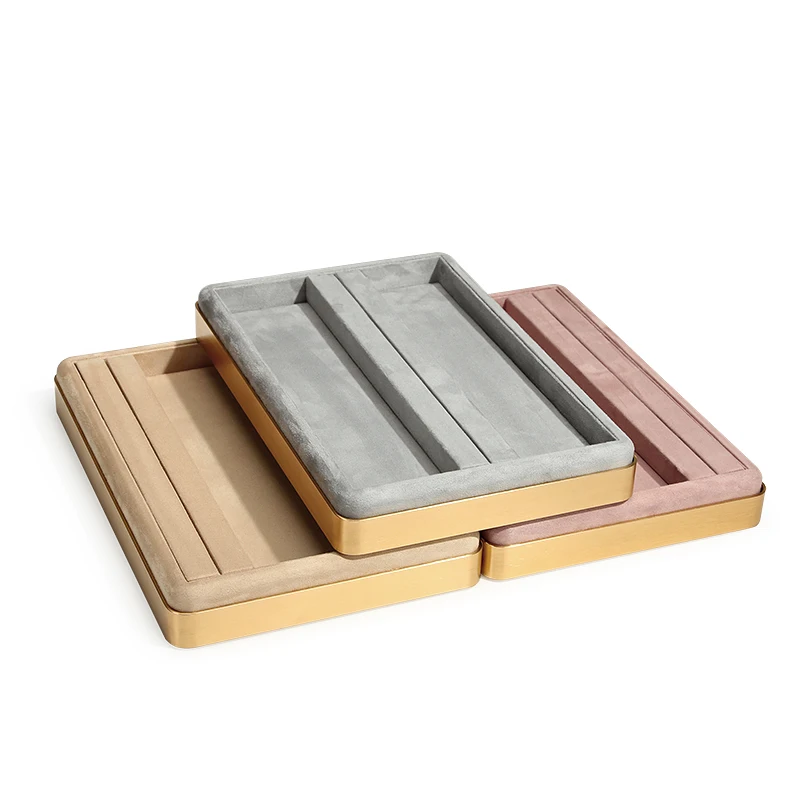 Metal Frame Velvet Finger Rings Show Stand Jewelry Storage Box Gray Pink Blue Green Tray Fashion Jewelry Rings Organizer Tray