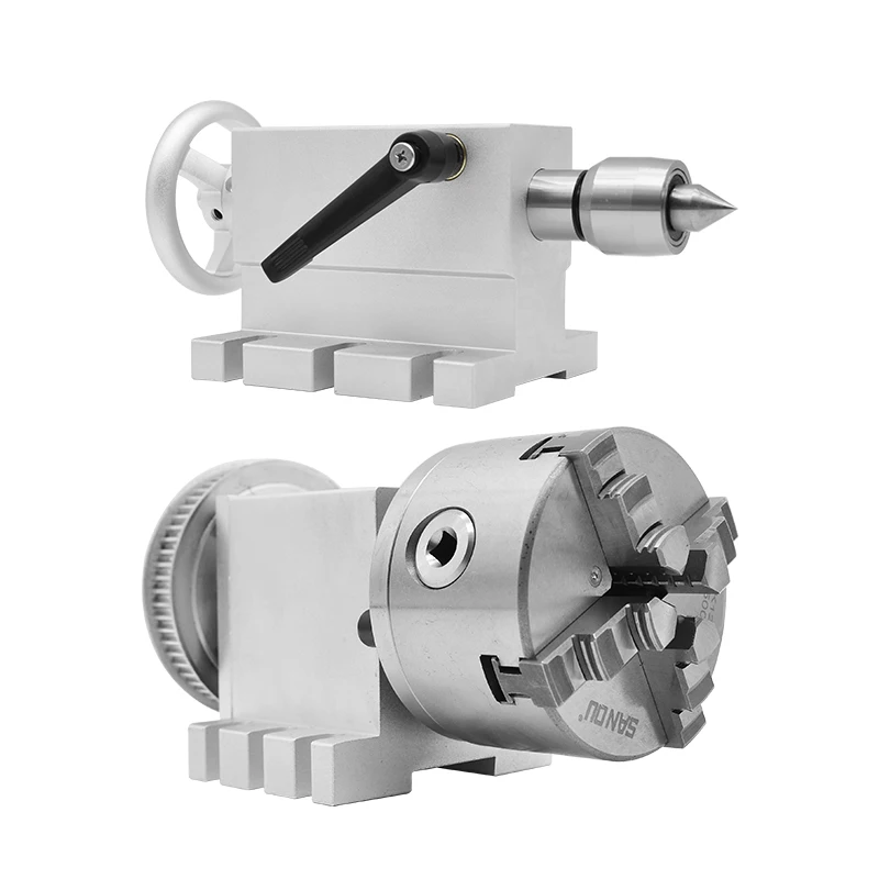 4th Rotary Axis kit：Nema 34 Closed loop motor 4.5N + Driver HBS860H + 4-Jaw Chuck K12-100mm (4:1) A aixs rotary axis + tailstock