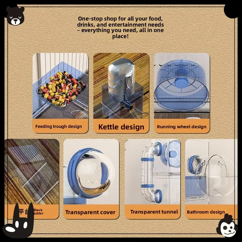 

Hamster cage luxury villa golden bear special large space double layer acrylic transparent house