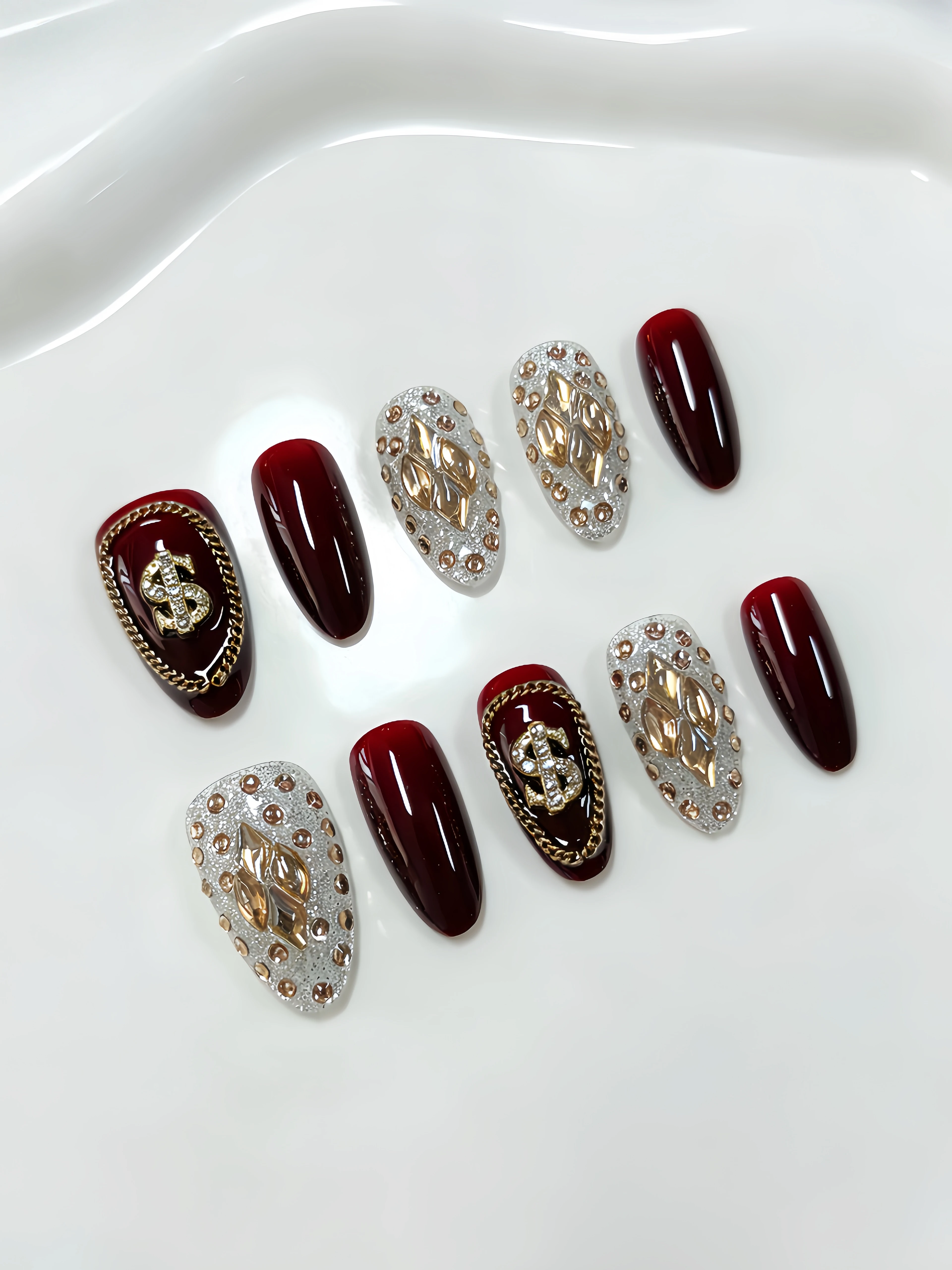 10피스 짧은 아몬드 모양 네일, 밀키 화이트, 와인 - Nail Art Red Wine Cat Eye 리뷰 및 가격