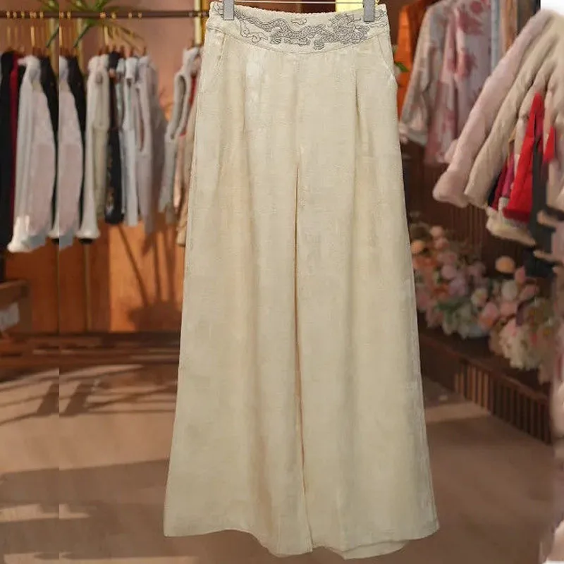 

New Chinese-style Casual and Versatile Straight-leg Slim High-waist Elastic Casual Pants