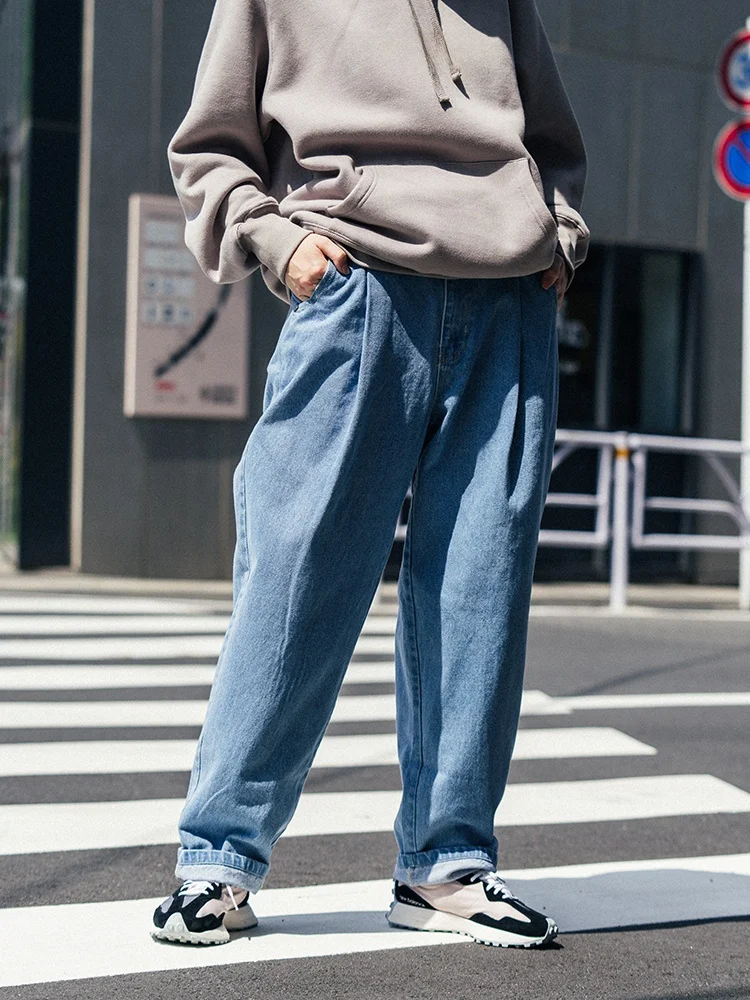 Citydive Street Style Wide Leg Jeans mid High Waist Zipper Casual Harajuku Jeans for Young Men Spring Autumn Winter Season