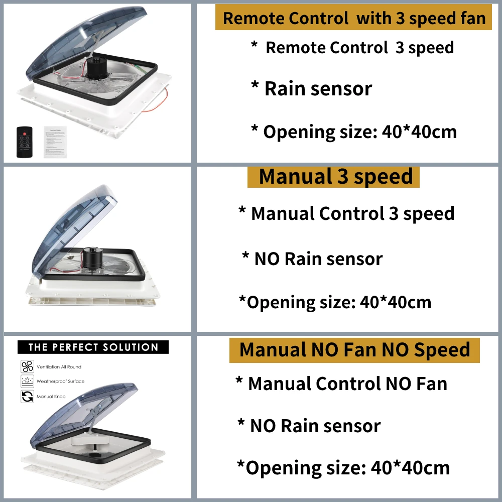 Remote Control/Manual 15.7\'\' Caravan Roof Vent Fan 12V RV Camper Car Accessories Skylight Motorhome RV Roof Ventilation Fan