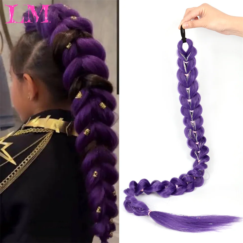 LM الاصطناعية 32 بوصة طويلة الأرجواني تجديل وصلات شعر لضفائر رومي تجديل الشعر للمرحلة حفلة تأثيري متعدد الألوان Br #2