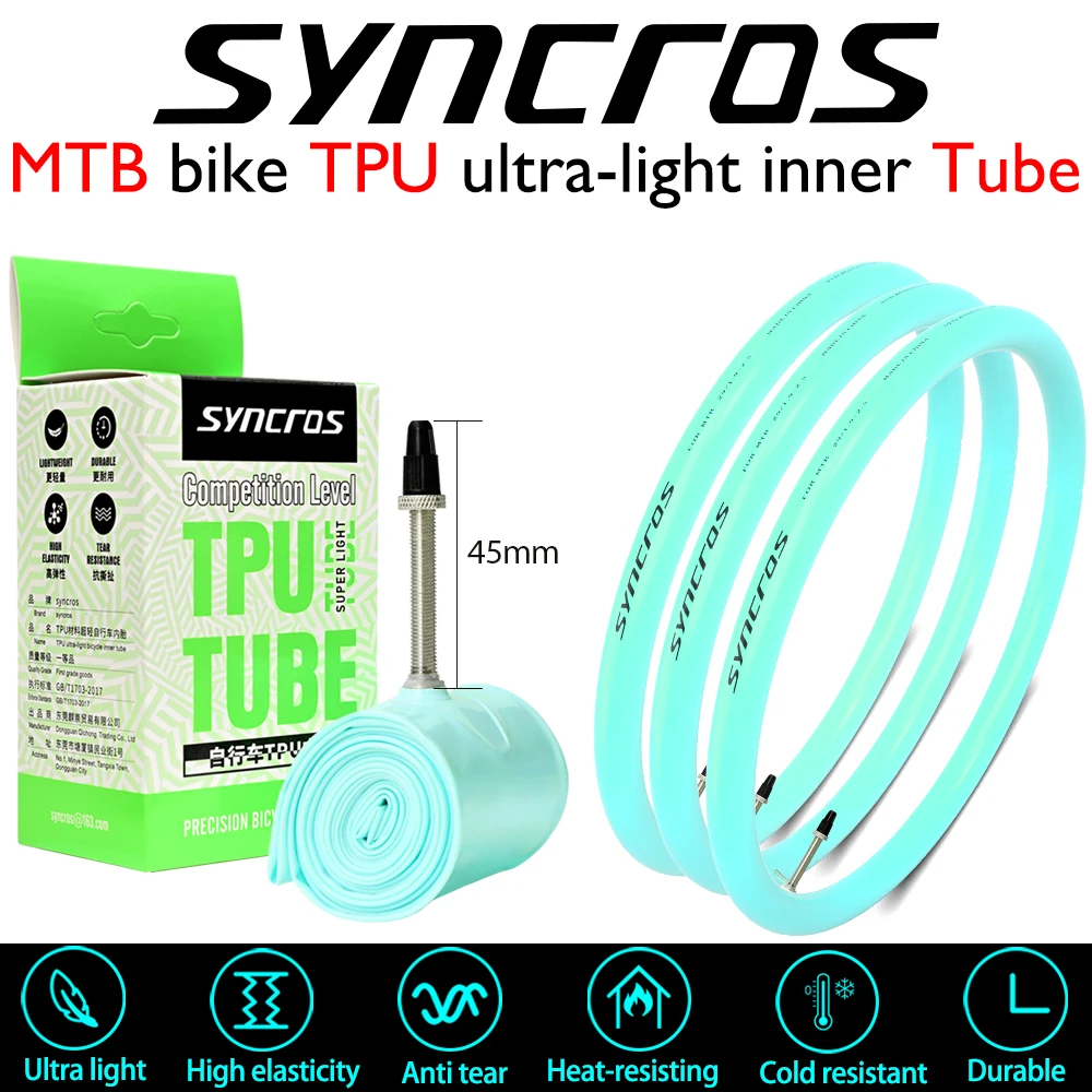 

SYNCROS MTB Внутренняя трубка из ТПУ FV Клапан из чистой меди толщиной 45 мм, 0,25 мм для 26/27,5/29 дюймов MTB 1,9-2,5 дюйма обода/дискового тормоза