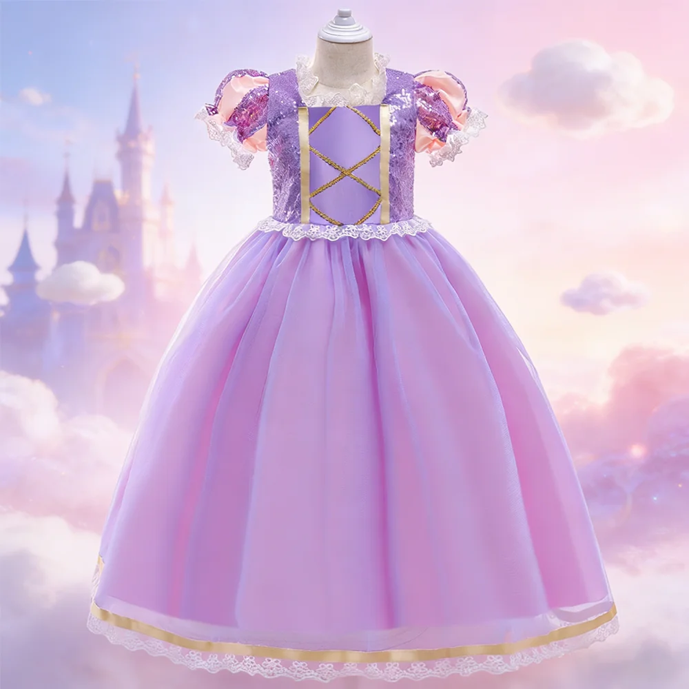 

Розовое и фиолетовое платье принцессы для девочек, костюм для выступлений, элегантная детская одежда, одежда для дня рождения, выпускного вечера