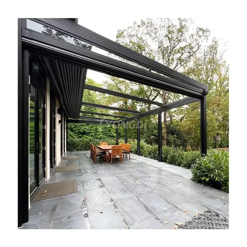 Retractable Pergola for Backyard Electronic Canopy Roof Awning Bioclimatic Aluminum Pergola with Glass Door and Window