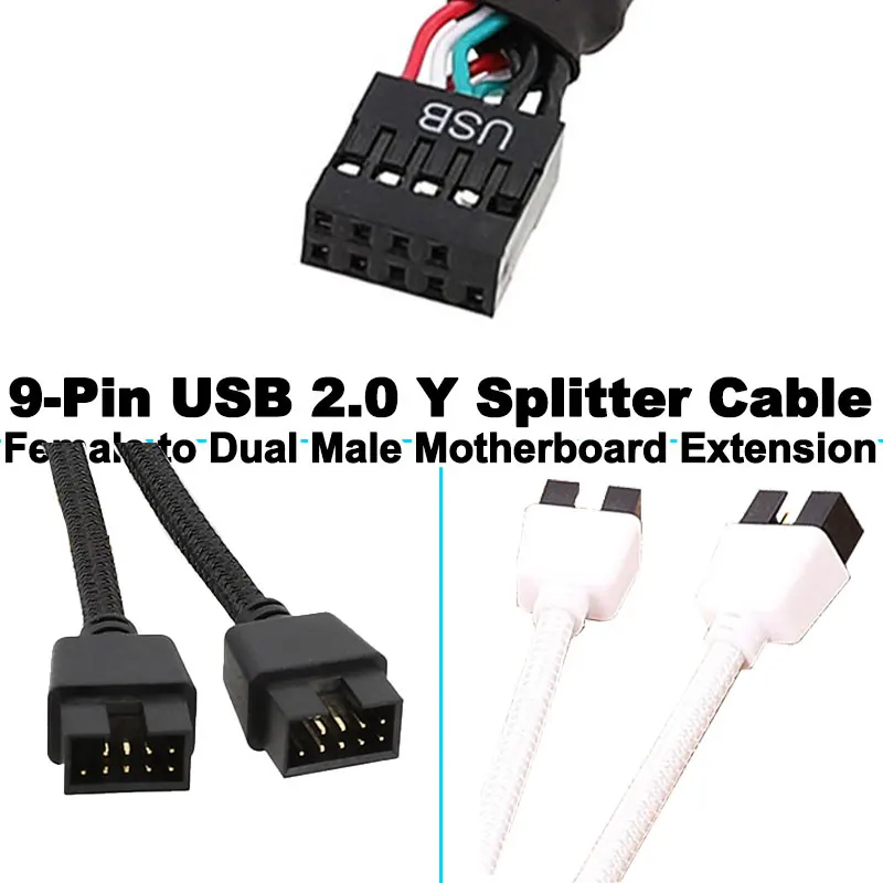 

15cm 9-Pin USB 2.0 Y Splitter Cable - Female to Dual Male Motherboard Extension for PC Front Panel Audio & HD