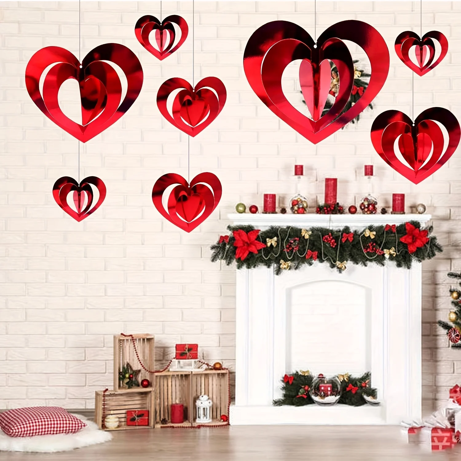 16 Stück 3D herzförmige Papierbanner, romantische rote hängende Spiralgirlande, Dekoration für Zuhause, Party, Dekoration, Valentinstag, Brautmode