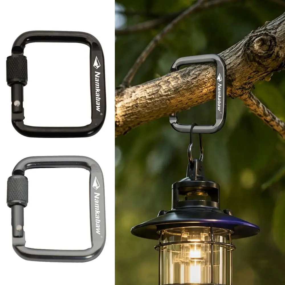 3pcs Durable Square Carabiner Portable Black&Grey Snap Clip Hook Flattened Buckle with Thread