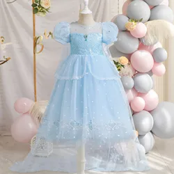 Girls Clothes Snow Princess Cosplay Summer Girls Dress Sequin Fashion Birthday Party Kids Dresses For 2 3 4 5 6 7 8 9 10 Years