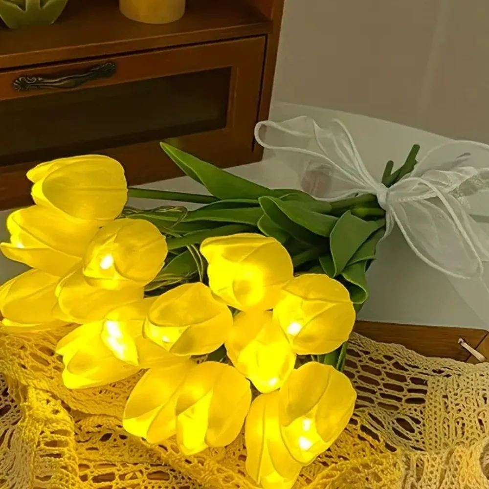 Tulip Led Lamp Artificial Tulip Flowers Table Decoration Simulation Tulips Bouquet Night Light Gifts For Home Party Decor New In