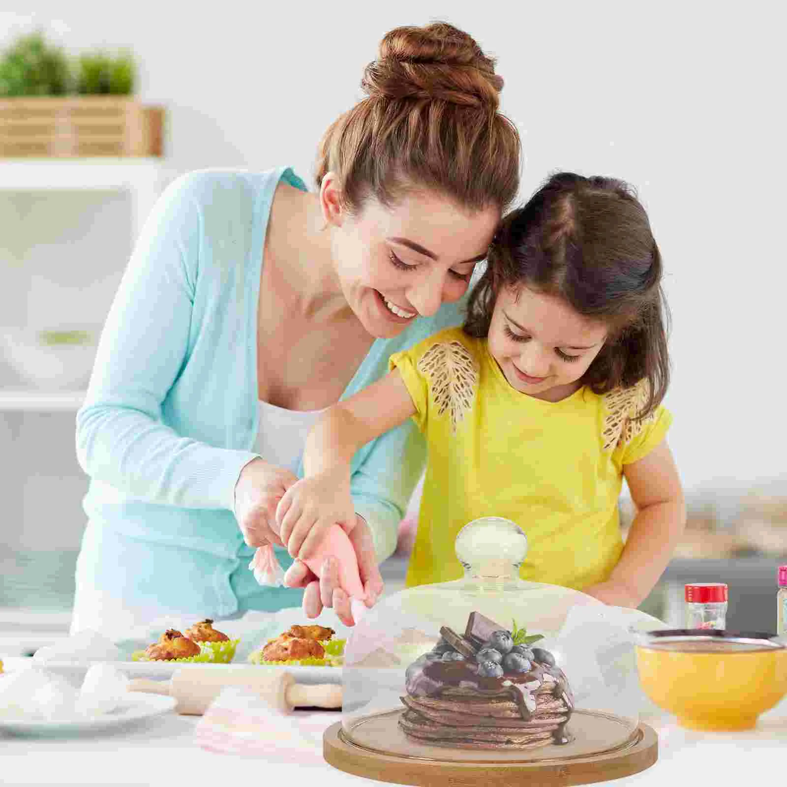 Round Cake Plate Glass Lid Food Cover Paper Cups Wood Tray Bride Display Shelves