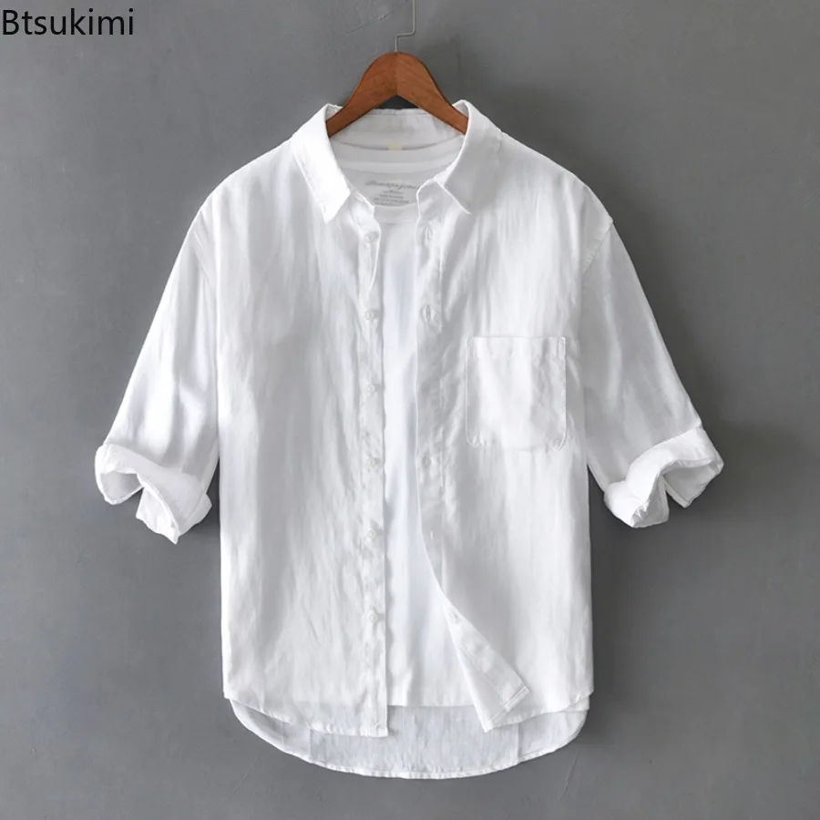 ربيع صيف جديد الرجال تنفس قميص كتان عادية تنوعا بسيطة سترة بلايز عالية الجودة الشباب قميص فضفاض معاطف الذكور #3
