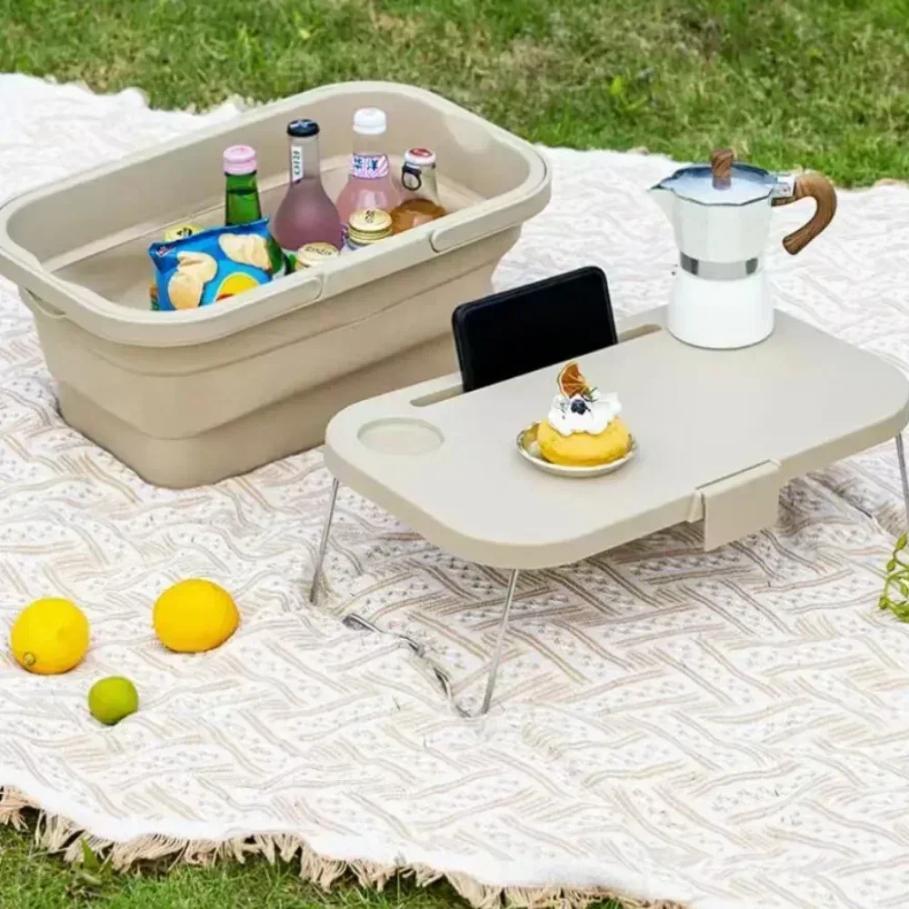 

New Multifunctional Picnic Basket with Tray Table Waterproof and Leak Proof Foldable Camping Box with Lid Multi-functional