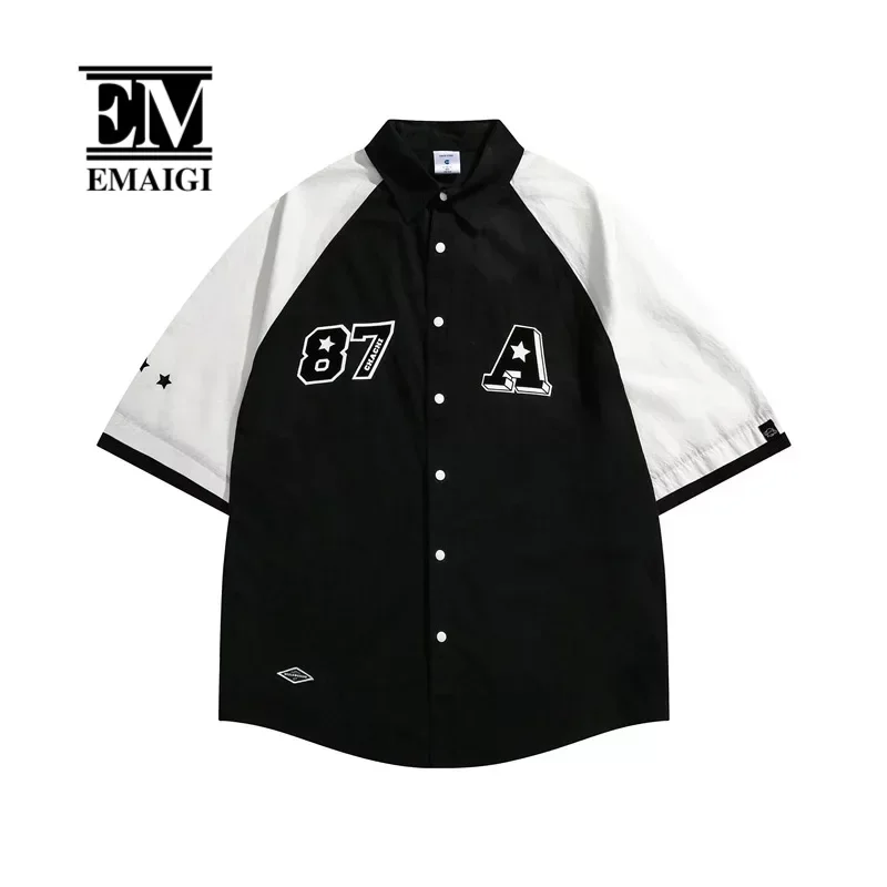 

Summer American Sport Style Baseball Shirt for Men Women Streetwear Hip Hop Loose Casual Short Sleeve Shirts Couples Blouses