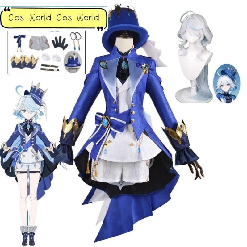 

Anime Game Genshin Impact Focalors Cosplay Full Hat Pattern Fabric Focalors Uniforms Carnival Women's Halloween Party Clothing