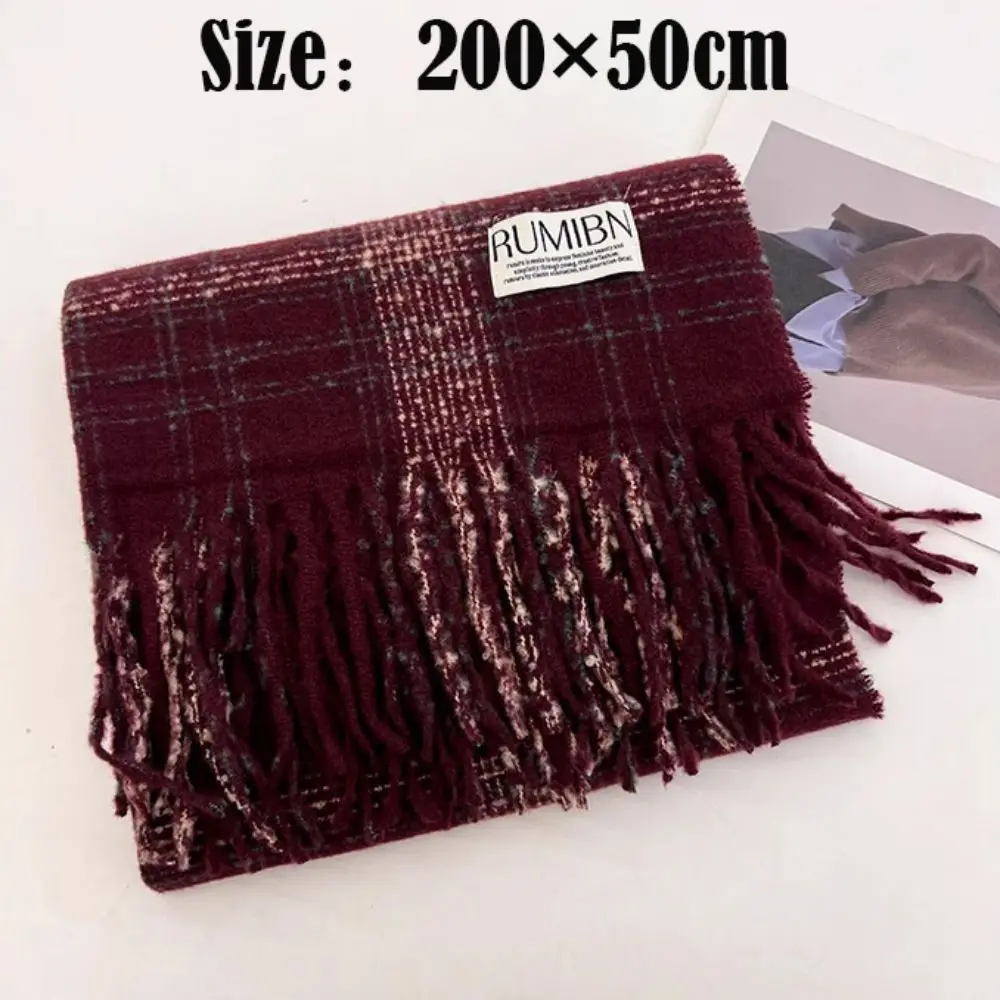 High Quality Angora Fleece Cashmere Scarf Grid Stripe with Tassels Neck Warmer Thickened Windproof Wrap Shawls image 6