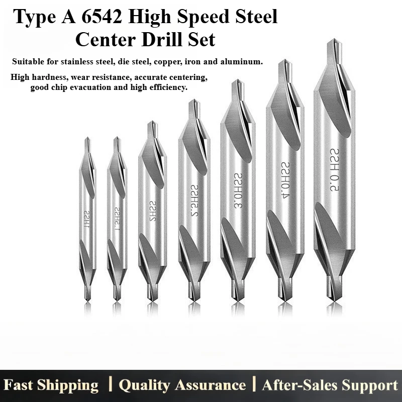 

JRDS 60 Degree HSS Center Drill Bit Fully Ground Centering Drill For Lathe CNC Metalworking 1mm-5mm (7PCS) Metal Drill Bit Set