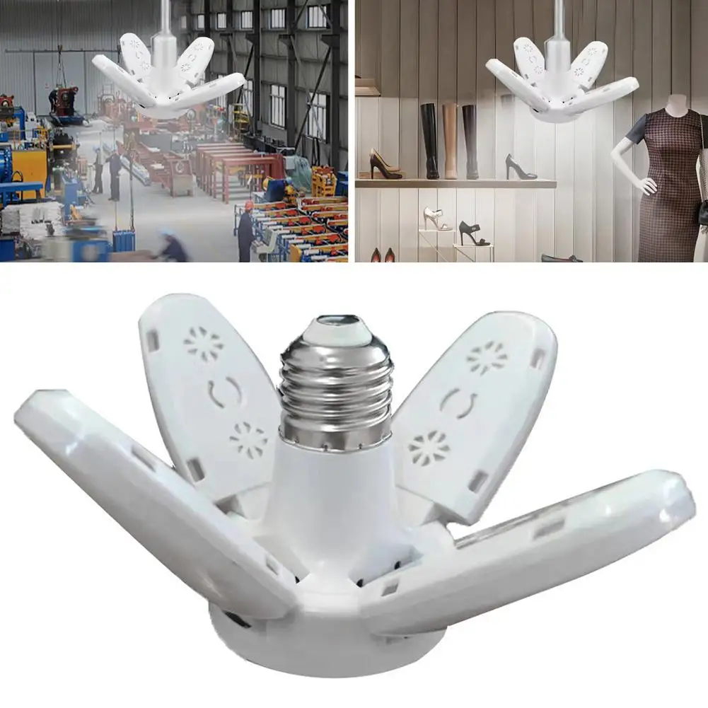 

E27 Fan Shape Foldable 28W LED Bulb AC 175-265V Deformation for Home Ceiling Lights Warehouse and Garage White Leaf Light 6500K