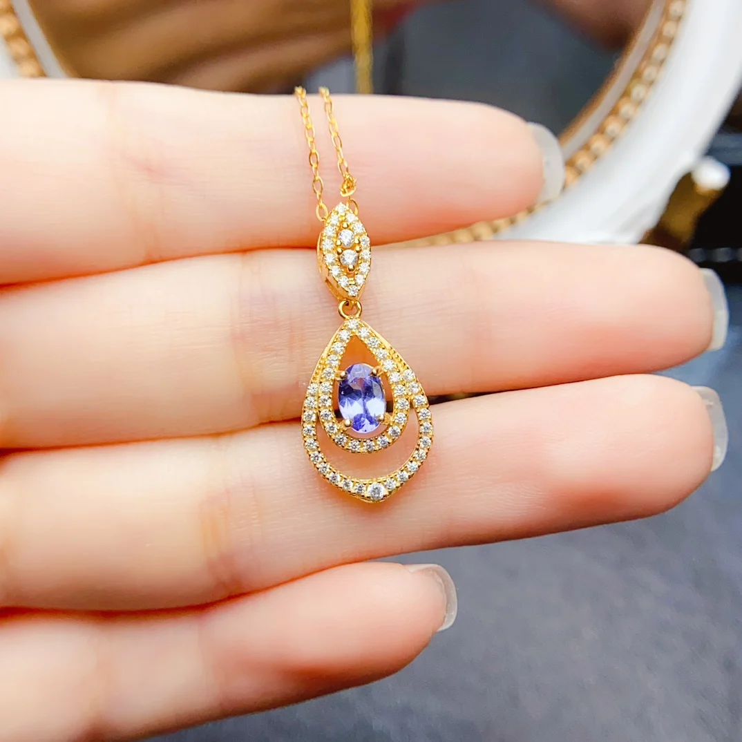 FS 4*6mmNatural Tanzanite S925 Sterling Silver Pendant Necklace Women Fine Wedding Jewelry Certification Christmas Gift MeiBaPJ