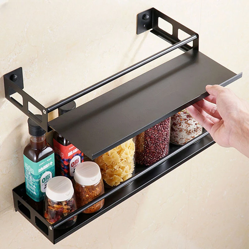 Bathroom Kitchen Organizer With Glue Free Perforated Wall Hanging Seasoning Bottle Storage Rack Wall Mounted Spice Shelves