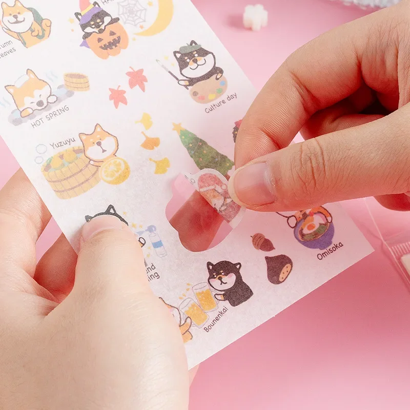 4 Sheets Scrapbook Stickers Set Cute Small Pink Animals Transparent Calendar Diary Book Sticker Scrapbooking Decorative Stickers