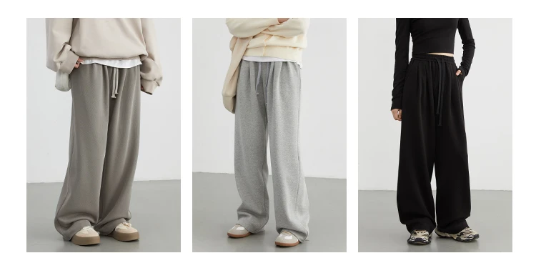 CHIC VEN Women's Pant Streetwear Solid Loose New Drawstring Sports Casual Trousers High Waisted Pants Autumn Winter 2025
