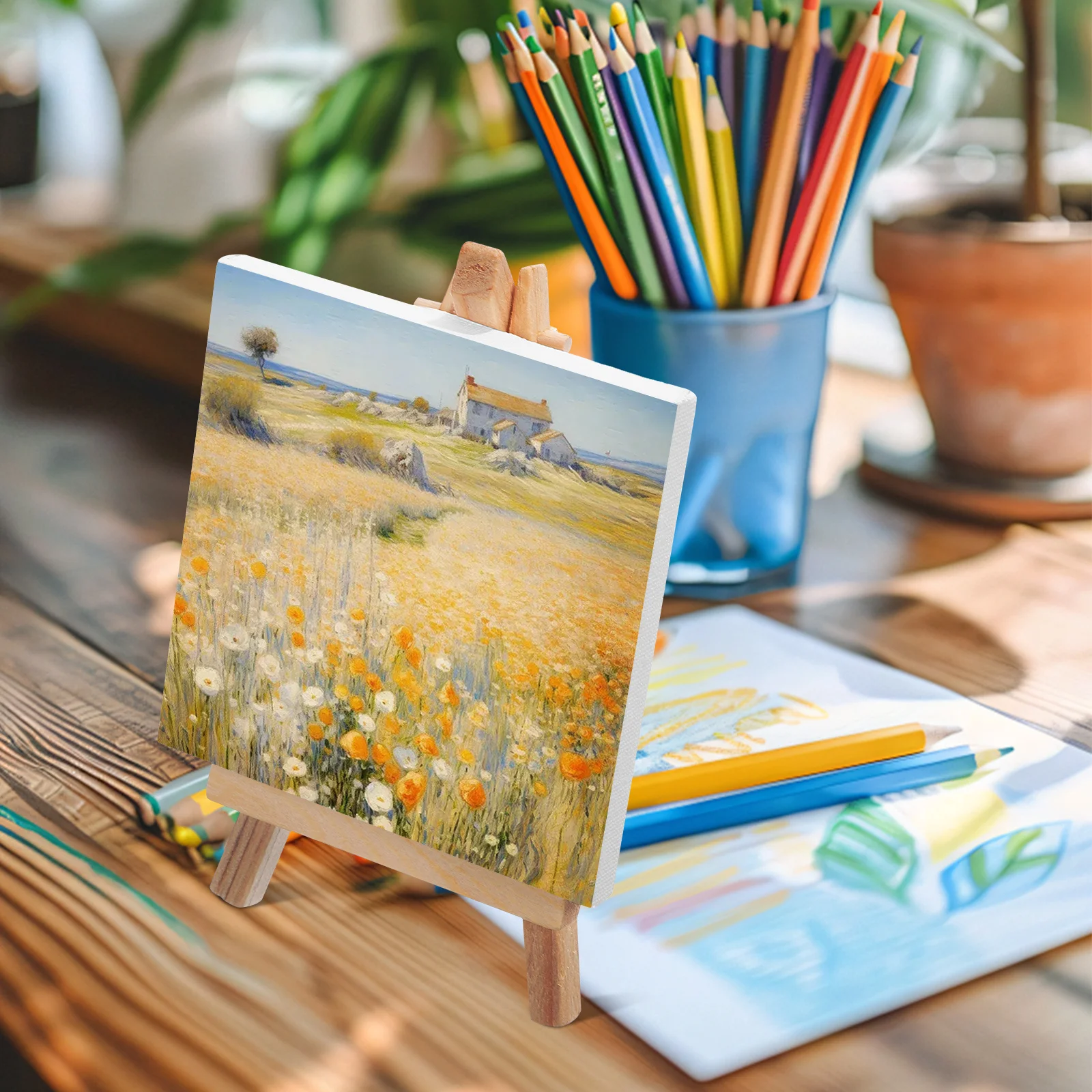 

Mini Canvas Easel Set Portable Wood Easel Stand Smooth Painting Surface for All Skill Levels Art Projects Mini Canvas