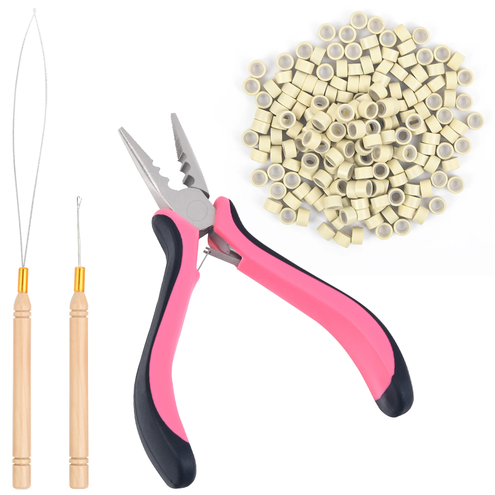 

200Pcs/Pack 5.0mm Micro Links + 1Pc 3 Holes Plier Hair+1Pcs Pulling Needle Hair Extensions Tool Kit