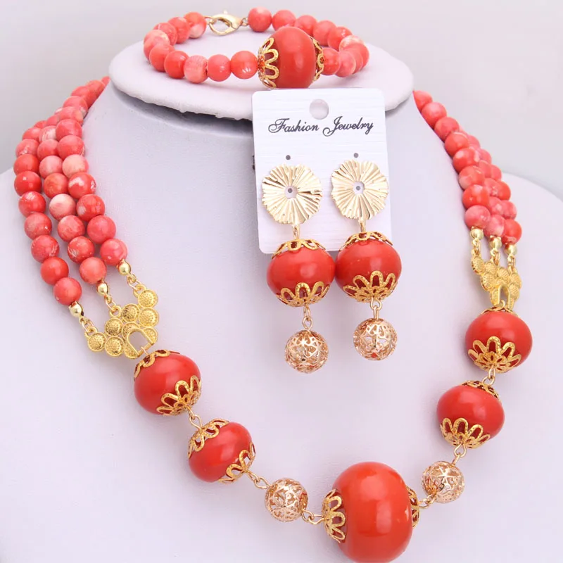 

4UJewelry Nigerian Jewelry Partys Jewelry Set Original Coral Beads +Pressed Beads African Wedding Necklace Set 2022 Trendy Set