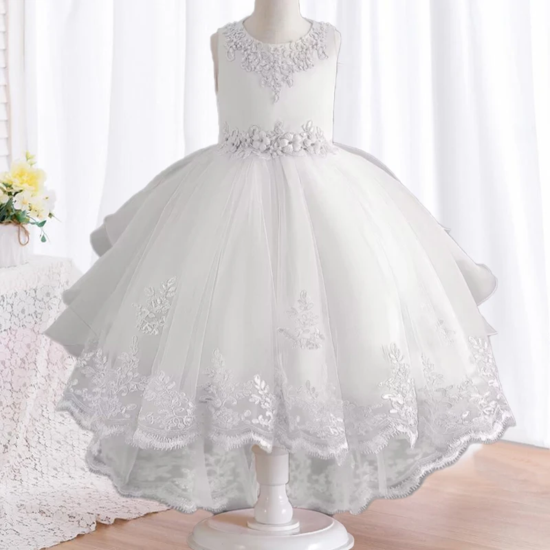 Children\'s Dress Girls\' Open Back Lace Skirt Flower Girl Fashionable Wedding Dress Bridesmaid Dress Graduation Photos Costumes