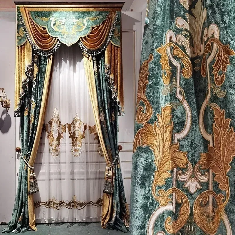 European Curtains Forn Living Room French Bedroom Flannelette Embroidered Curtain American Cotton Velvet Valance Villa