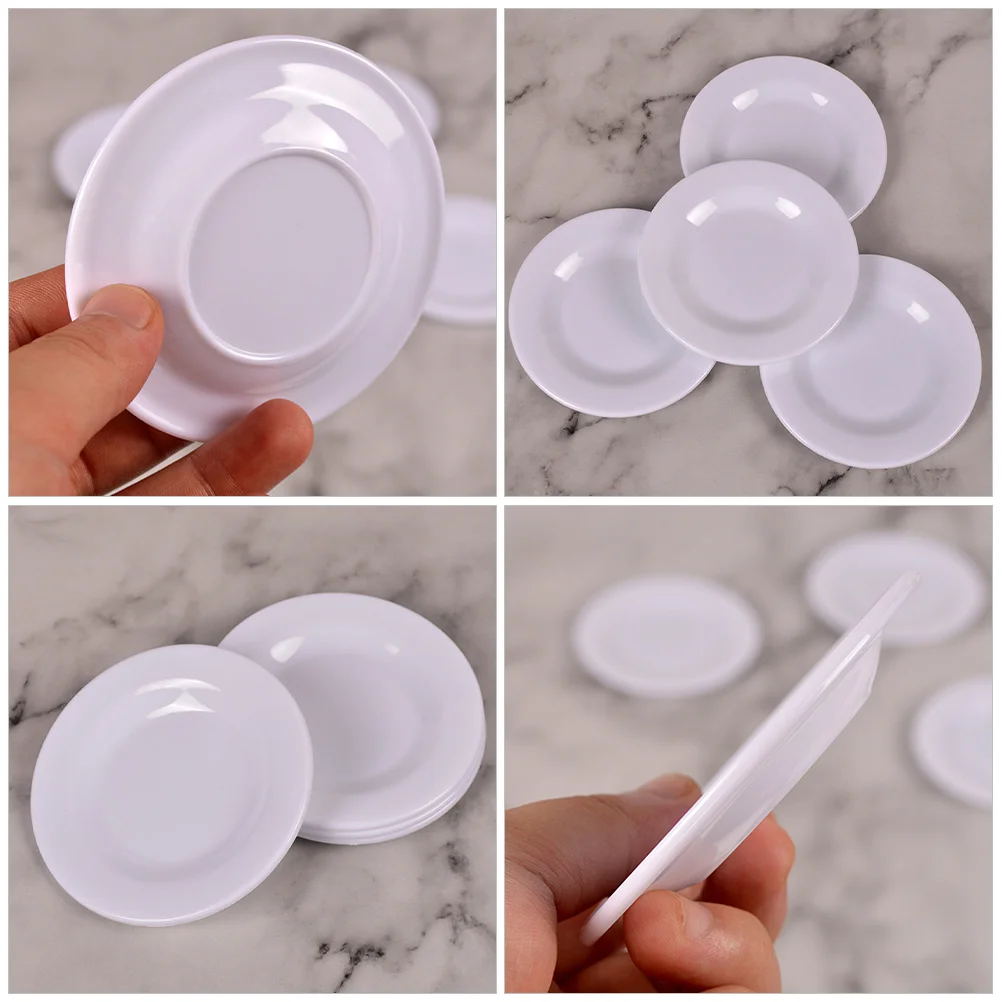 20 Pcs Miniature House Tableware Dollhouse Plate Tray Toy Food Trays for Plastic Scene Layout Props White Plates