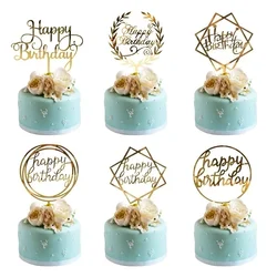 6pcs Happy Birthday Cake Topper Topper per torta di compleanno in acrilico oro rosa per Baby Shower forniture per feste di compleanno decorazioni per torte