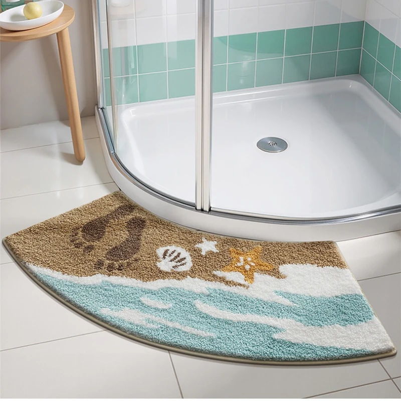 Curved Bathroom Rug, Absorbent Non Slip Mat for Shower Bathtub, Premium Thick Tufted Soft Skin Friendly, Machine Washable