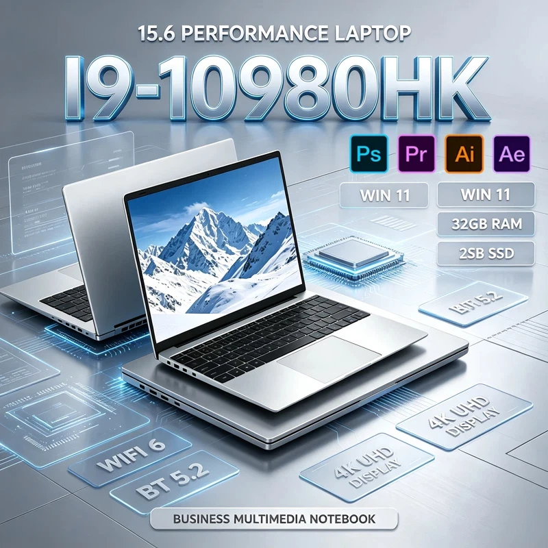 15.6" 120Hz FHD Slim Laptop I9-10980HK, 32GB 2TB SSD, WiFi6 BT5.2, Backlit Keyboard, Portable Notebook for Gaming & Office
