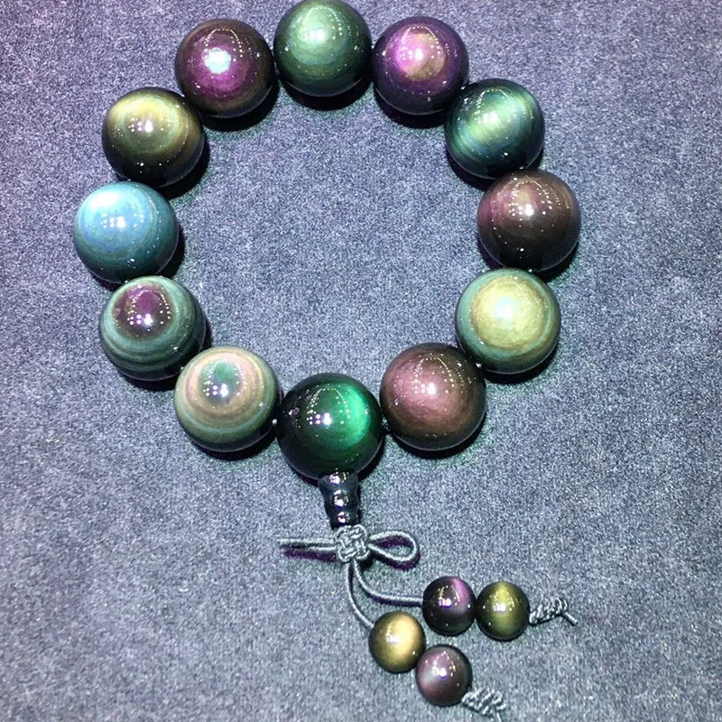 20mm Rough Stone Men and Women Couple's Full Moon Starry Pattern Eye Color Obsidian Bracelet