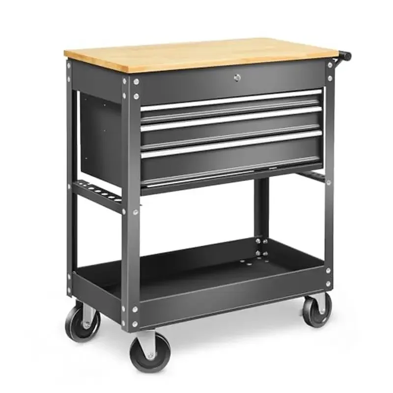 Steel Rolling Tool Cart 3-Drawer Utility Service Cabinet Wheels Locking System High Capacity Storage