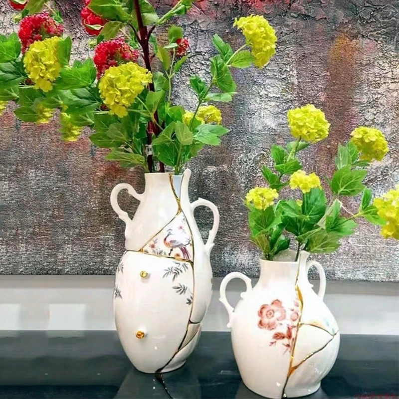 Ceramic Flower Vase Luxury Dining Table Vase Elegant Aesthetic Decorative Flower Vases Living Room Desktop Decor Accessories