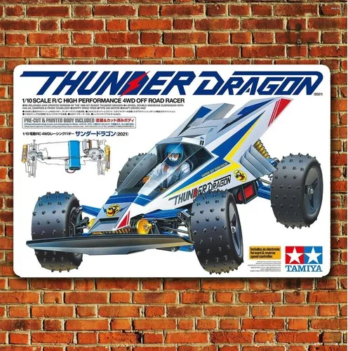 Metallposter RC-Auto Wanddeko Blechschild Plakette Tamiya Thunder Dragon Buggy