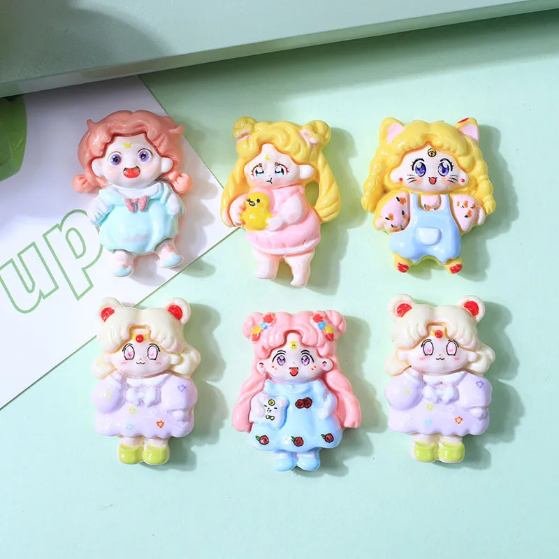 

100pcs Kawaii Cartoon Girl Resin Flatback Cabochon for Hair Bow Center Scrapbook DIY Decoration Accessories