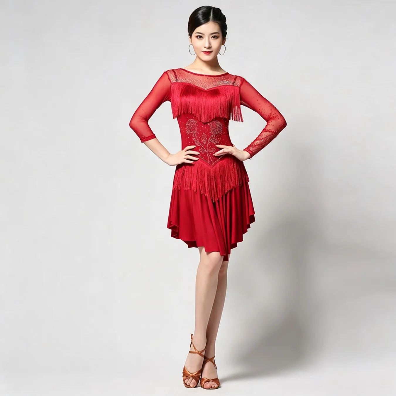 Womens Exquisite Rhinestone Ballroom Dance Dress Latin Performance Gown For Dance Contest Performance Theatrical Stage Occasions