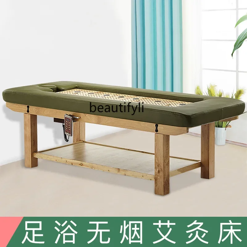 Chinese Style Facial Bed Simple Moxibustion Physiotherapy Bed for Beauty Salons Solid Wood Blind Massage Massage Couch