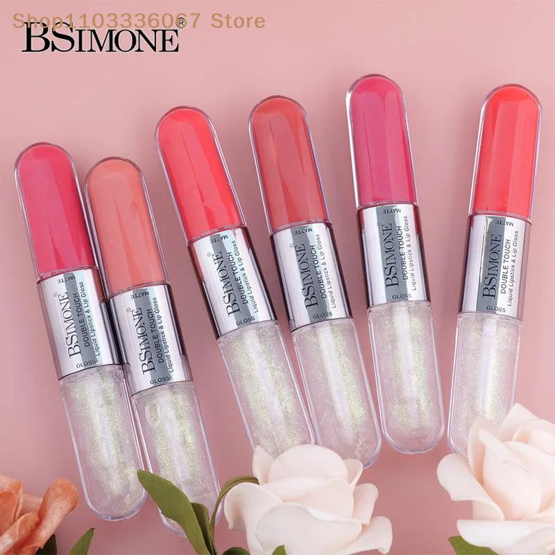 [MP]ลิปสติก BSIMONE 10 กรัม แบบหัวคู่ ลิปกลอสเนื้อใส ติดทนนาน ไม่หลุดลอก ให้ริมฝีปากดูอวบอิ่ม เซ็กซี่ แต่งหน้าแบบธรรมชาติ