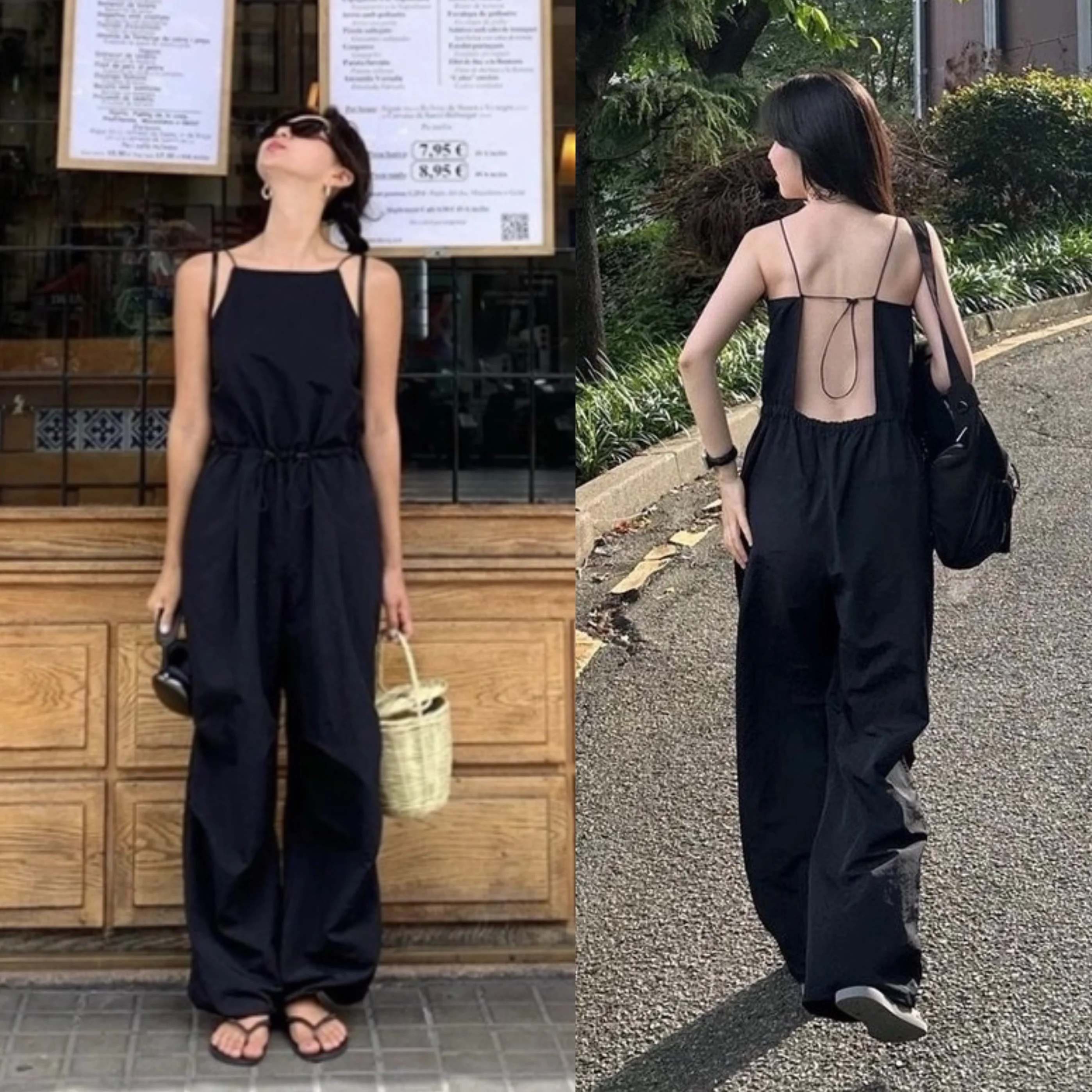 

LE Bal Strap Rer with Belt Loose Slimming Straight Leg Casual Pants High Waist Long Pants Women's Autumn Faion