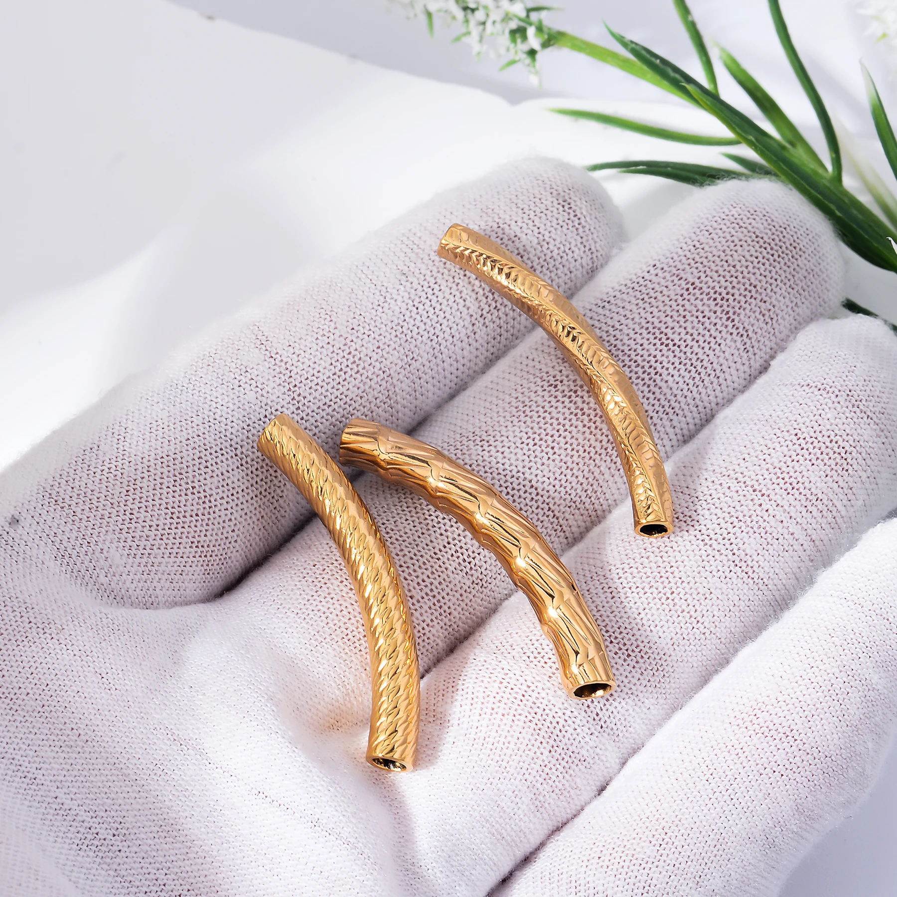 6 Stück/Set Edelstahl PVD Gold Geprägte Röhren-Abstandshalter-Perlen-Verbinder für Armband-Halskette-Anhänger DIY Schmuckzubehör – Detail 5