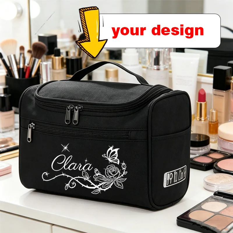 Customized Name Rose Vine Butterfly Custom Handheld Toiletry Bag Lightweight Large Capacity Portable Short Trip Storage Bag