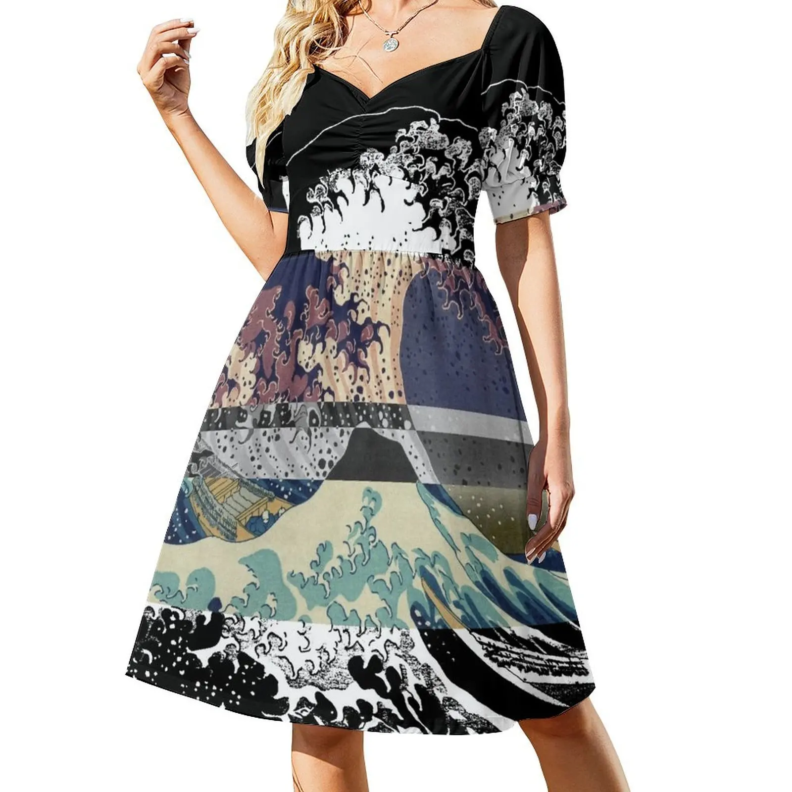 

the great wave color glitch Short Sleeved Dress Woman dresses sexy short dresses daring summer dresses for women 2025 Dress